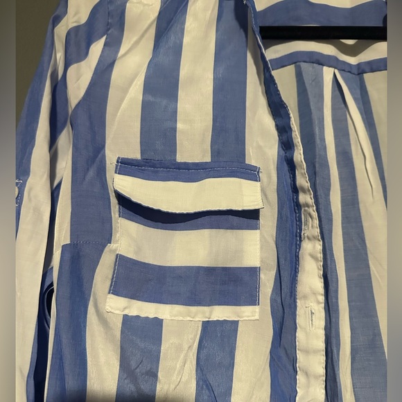 New York & Company blue striped button down swim cover up shirt size small - Picture 3 of 8
